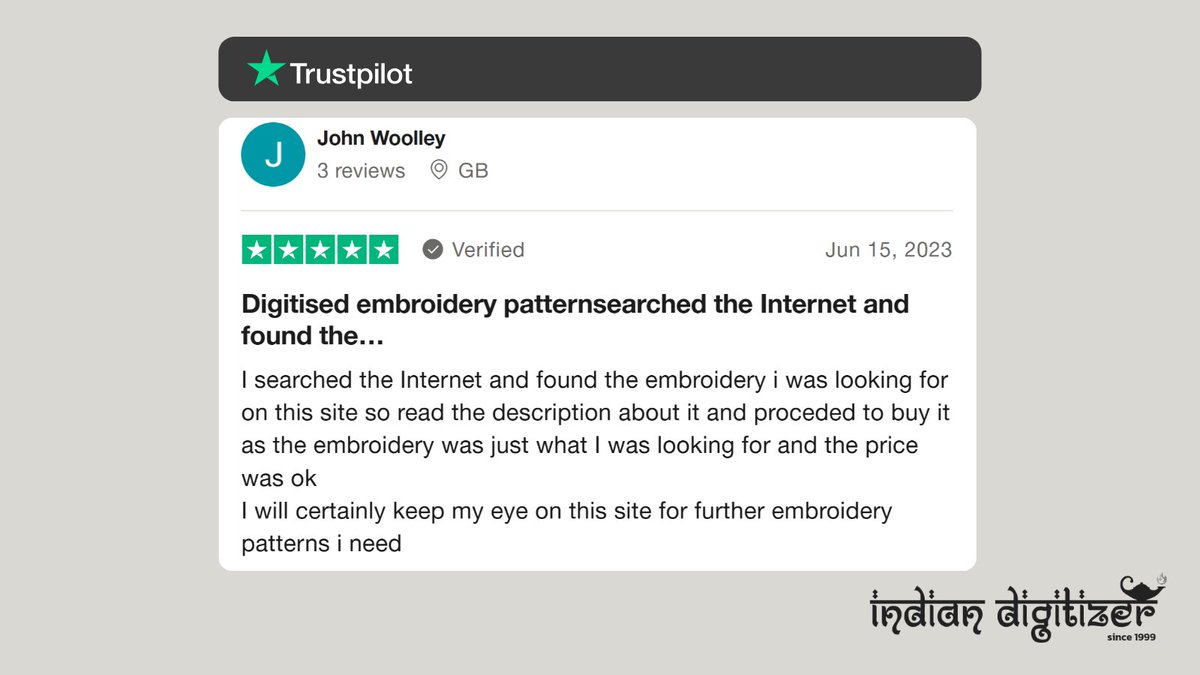 indiandigitizer's tweet image. “I found the embroidery I was looking for… just what I needed at the right price.” – John W.

✔️ Great selection
✔️ Fair pricing
✔️ Exactly what you&apos;re searching for

Keep us in mind for your next pattern.

#EmbroideryDesigns #Digitising #PromoProducts