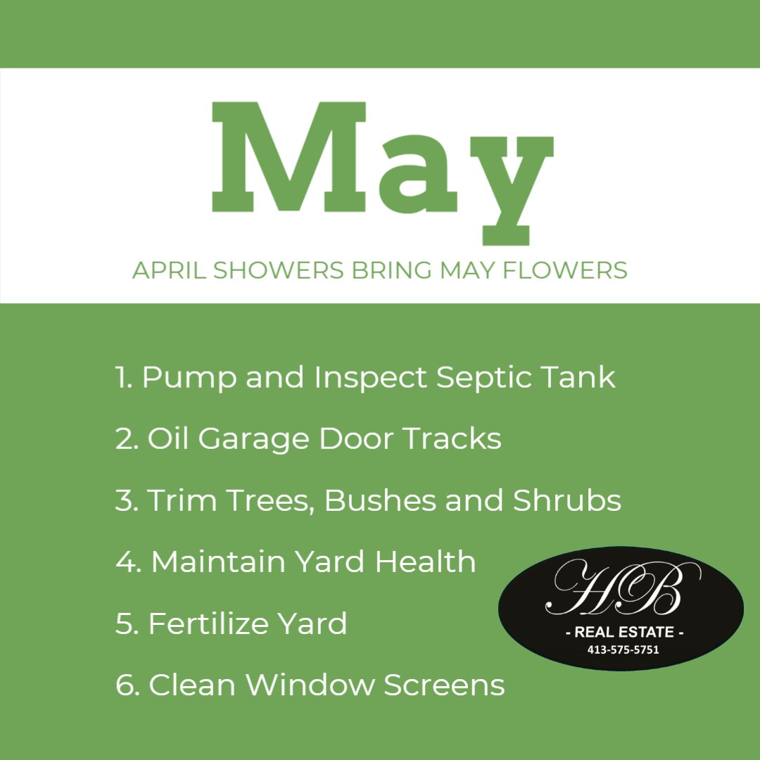 ccmalandrinos's tweet image. Helpful #home #maintenance tips for May. @hbrealestatema #helpfultips #homemaintenance #septictankcare #springcleaning #curbappeal #gardening