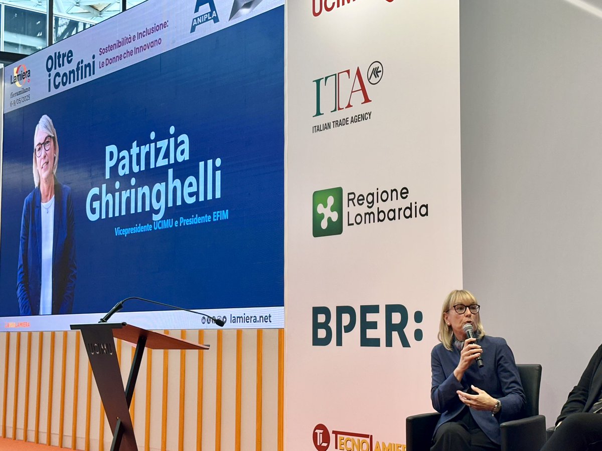 Lamiera2025's tweet photo. 🙋🏻♀️ La Vicepresidente #UCIMU e presidente EFIM interviene al convegno di #Anipla “Oltre i confini / sostenibilità e inclusione” nel #panel “la diversità non è un confine ma un orizzonte “ come dimostra anche l’esperienza dell’associazione che con Ucimu Academy https://t.co/X2HNpQX36n
