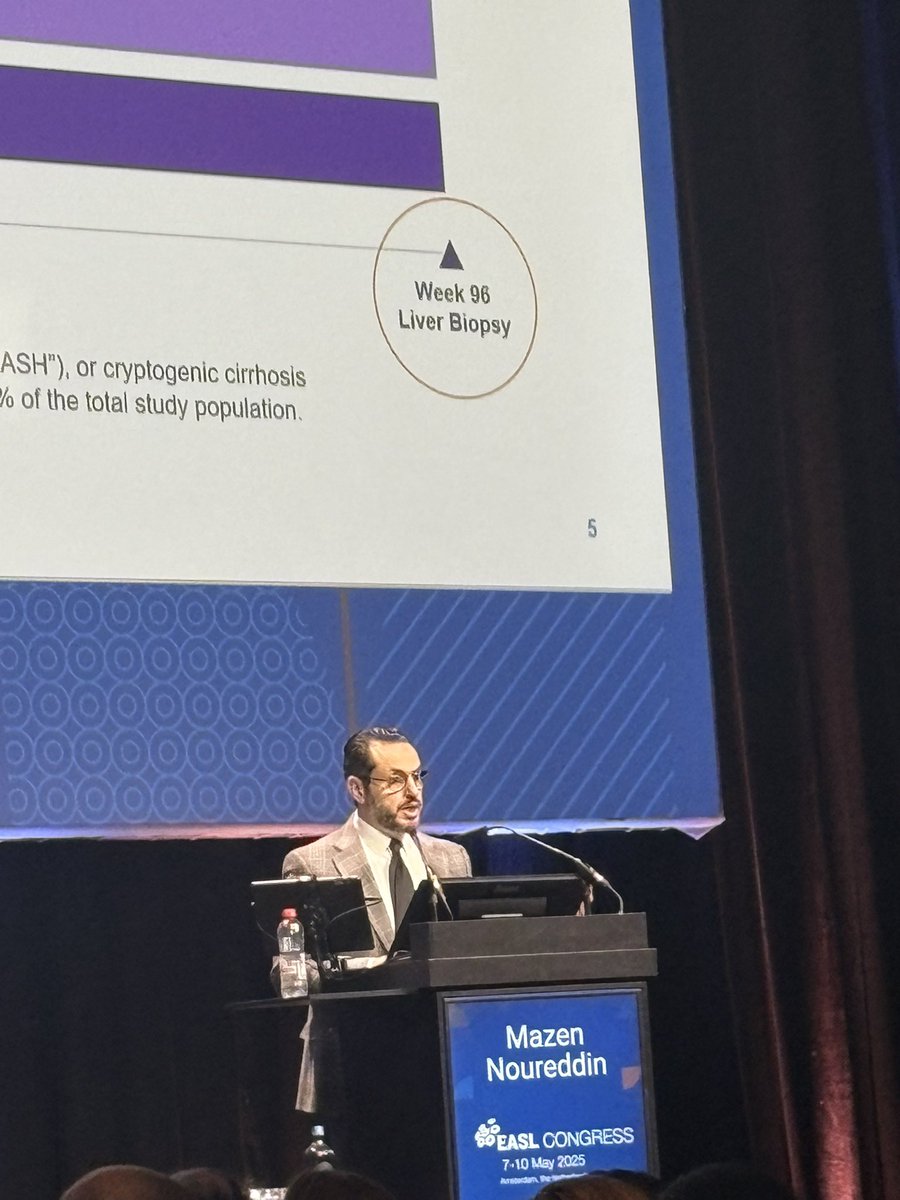 AlkhouriNaim's tweet photo. @NoureddinMD presenting the most important data at the @EASLnews #ILC2025 meeting. Reversal of cirrhosis is possible!! Amazing data. @Pinnacle_TX @pgholam @LiverArizona @NorthshoreGI @OHIOLIVER @AlinaAllenMD @FattyLiverA https://t.co/hNG5SMxCbi