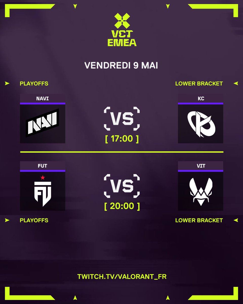 Challengers France (@valleague_fr) on Twitter photo On part dans le lower bracket pour ce deuxième jour de #VCTEMEA On y retrouve nos deux structures françaises qualifiées en playoffs : <a href="/KarmineCorp/">Karmine Corp</a> et <a href="/TeamVitalityVAL/">Team Vitality VALORANT</a> ! Plus le droit à l'erreur, c'est DO or DIE 👊
🎙️ <a href="/Sellycats/">Selly</a> / <a href="/EROO_G/">ERO</a> / <a href="/bramzFPS/">bramz</a> / <a href="/APOFPS/">APO</a>
🔴 On part dans le lower bracket pour ce deuxième jour de #VCTEMEA On y retrouve nos deux structures françaises qualifiées en playoffs : <a href="/KarmineCorp/">Karmine Corp</a> et <a href="/TeamVitalityVAL/">Team Vitality VALORANT</a> ! Plus le droit à l'erreur, c'est DO or DIE 👊
🎙️ <a href="/Sellycats/">Selly</a> / <a href="/EROO_G/">ERO</a> / <a href="/bramzFPS/">bramz</a> / <a href="/APOFPS/">APO</a>
🔴