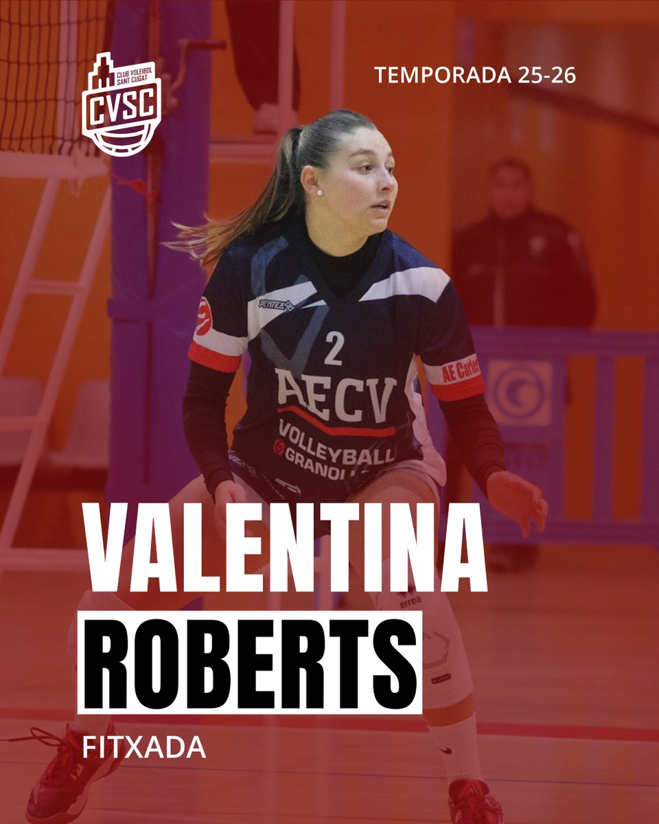 Valentina Roberts s’incorpora al DSV CV Sant Cugat! 

Jove col·locadora argentino-italiana amb talent i actitud, arriba per créixer al màxim nivell. Amb tres ascensos seguits amb el Vallbona, és una aposta de futur pel nostre primer equip. Benvinguda, Valentina! 🔴⚫