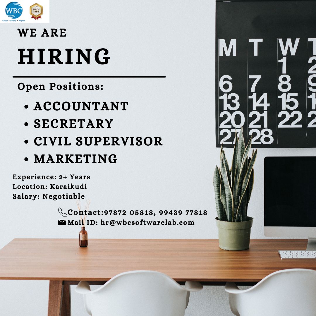 WBCSoftware_Lab's tweet image. 💥WBC is hiring-Multiple Positions
✨ Ready to take your career to the next level?
Join the WBC family and grow with us!
🔍 We're Hiring for the Following Positions:
✨ Marketing Executive
✨ Civil Supervisor
✨ Secretary
✨ Accounts Executive