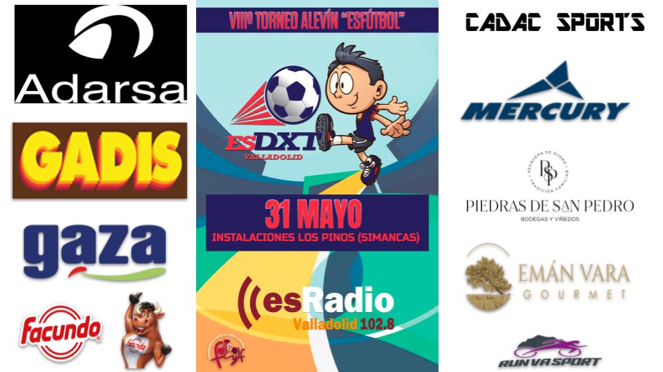 Valladolid es deporte (@valladolidesdxt) on Twitter photo Cada vez falta menos para disfrutar de una nueva edición del Torneo "EsFútbol" que se desarrollará en <a href="/AytoSimancas/">AyuntamientoSimancas</a> . Gracias a todas las firmas colaboradoras <a href="/grupoadarsa/">Adarsa</a> <a href="/gadis/">Gadis</a> <a href="/LecheGaza/">Leche Gaza</a> <a href="/cadacsports/">CADAC SPORTS (Javier Muñoz)</a> <a href="/emanvaragourmet/">Emán Vara Gourmet</a> <a href="/runvasport/">Runvasport Eventos</a> Bodega Piedras de San Pedro, Mercury y Facundo Cada vez falta menos para disfrutar de una nueva edición del Torneo "EsFútbol" que se desarrollará en <a href="/AytoSimancas/">AyuntamientoSimancas</a> . Gracias a todas las firmas colaboradoras <a href="/grupoadarsa/">Adarsa</a> <a href="/gadis/">Gadis</a> <a href="/LecheGaza/">Leche Gaza</a> <a href="/cadacsports/">CADAC SPORTS (Javier Muñoz)</a> <a href="/emanvaragourmet/">Emán Vara Gourmet</a> <a href="/runvasport/">Runvasport Eventos</a> Bodega Piedras de San Pedro, Mercury y Facundo