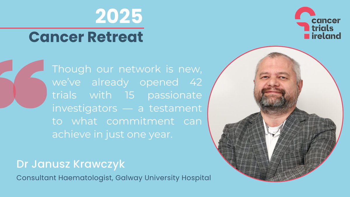 CancerTrialsIreland 🌈 (@cancertrials_ie) on Twitter photo Dr Janusz Krawczyk reflects on the rapid growth of their newly funded network, with 42 trials opened since 2024 thanks to the dedication of 15 committed investigators. 🩵 <a href="/CancerUniGalway/">Cancer | University of Galway-HSE West North West</a>
#CancerRetreat #ClinicalTrials #CancerResearch Dr Janusz Krawczyk reflects on the rapid growth of their newly funded network, with 42 trials opened since 2024 thanks to the dedication of 15 committed investigators. 🩵 <a href="/CancerUniGalway/">Cancer | University of Galway-HSE West North West</a>
#CancerRetreat #ClinicalTrials #CancerResearch