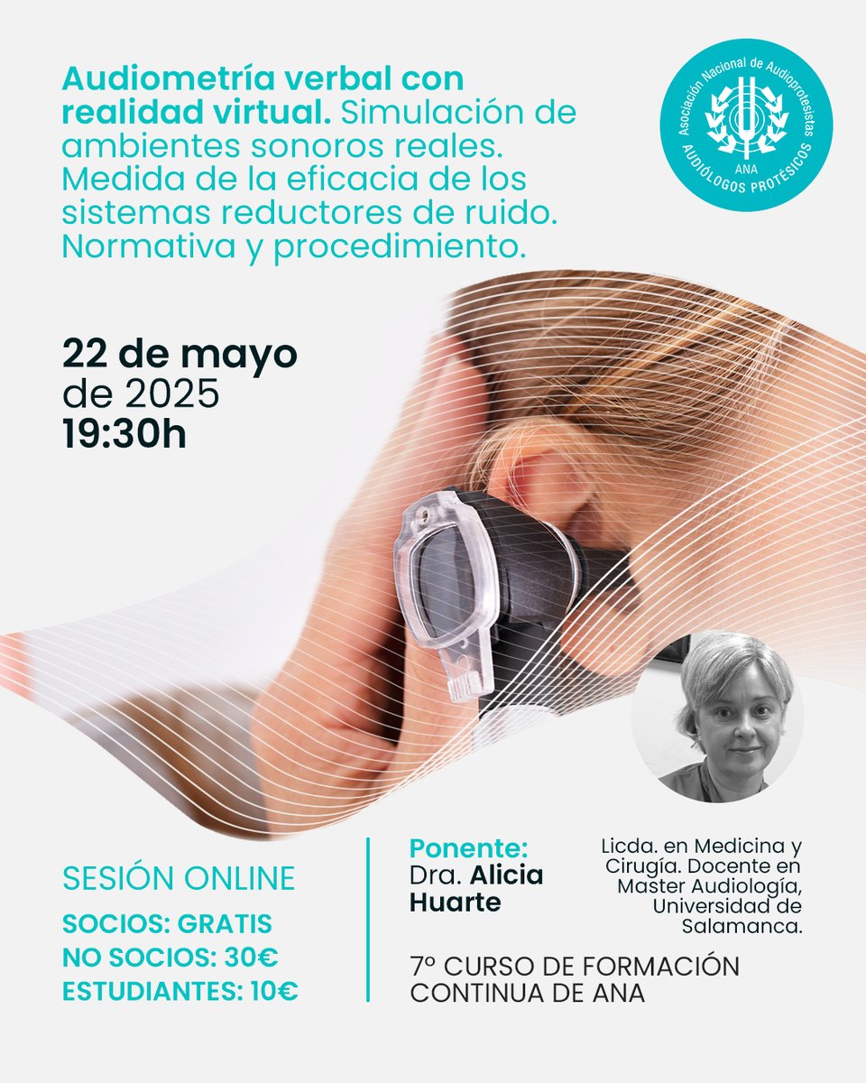 🎯 ¿Cómo está cambiando la realidad virtual la audiometría verbal?

🗓️ 22 mayo · 19:30h
👩‍⚕️ Con la Dra. Alicia Huarte
💻 Online y gratis para miembros ANA

📲 Inscríbete: lnkd.in/exg6DDWC

#Audiología #Audioprotesistas #FormaciónOnline