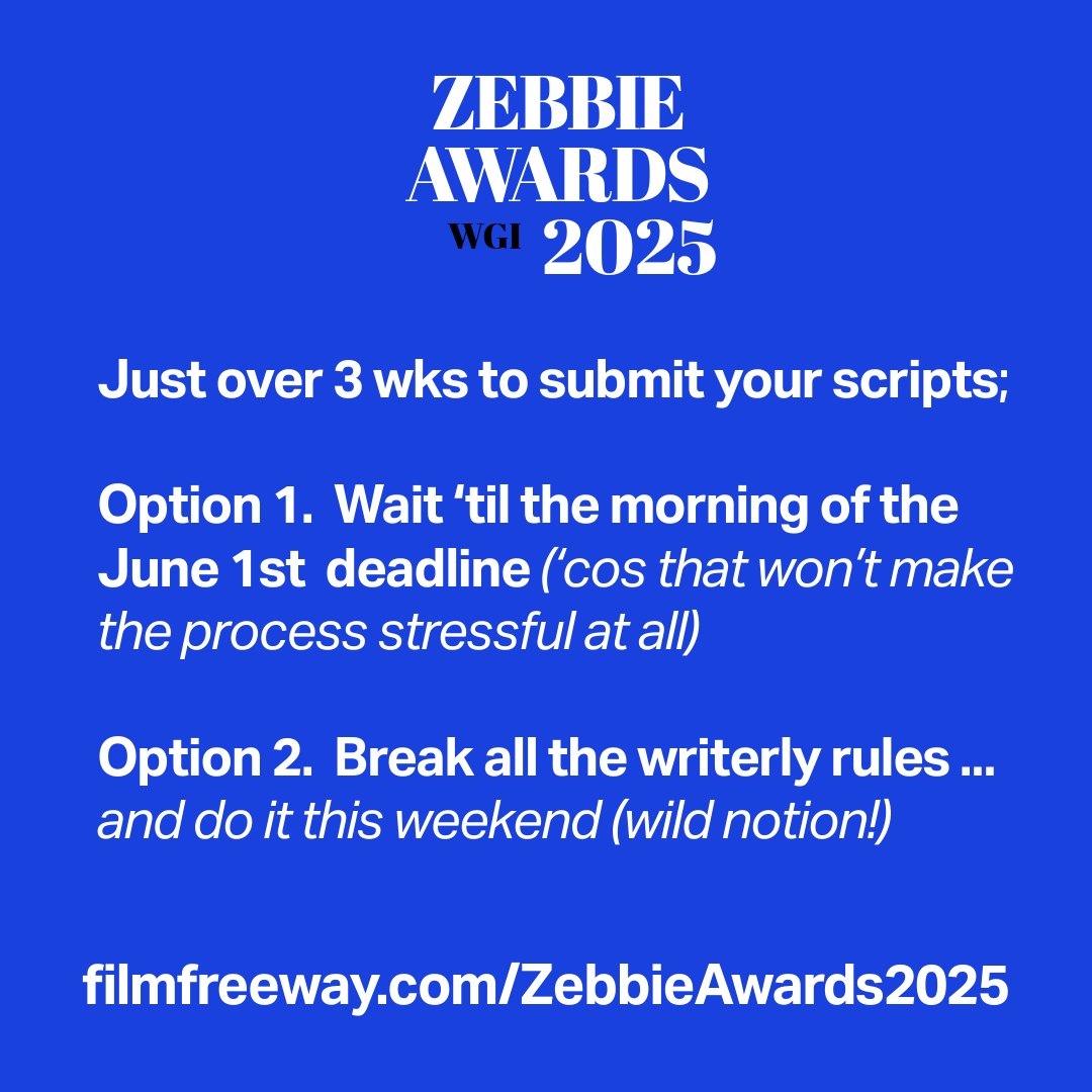 Get outta the bakin' heat this weekend🥵 grab a cool beverage, flip open the laptop and send us your (obvs superb) 2024 produced scripts! filmfreeway.com/ZebbieAwards20…