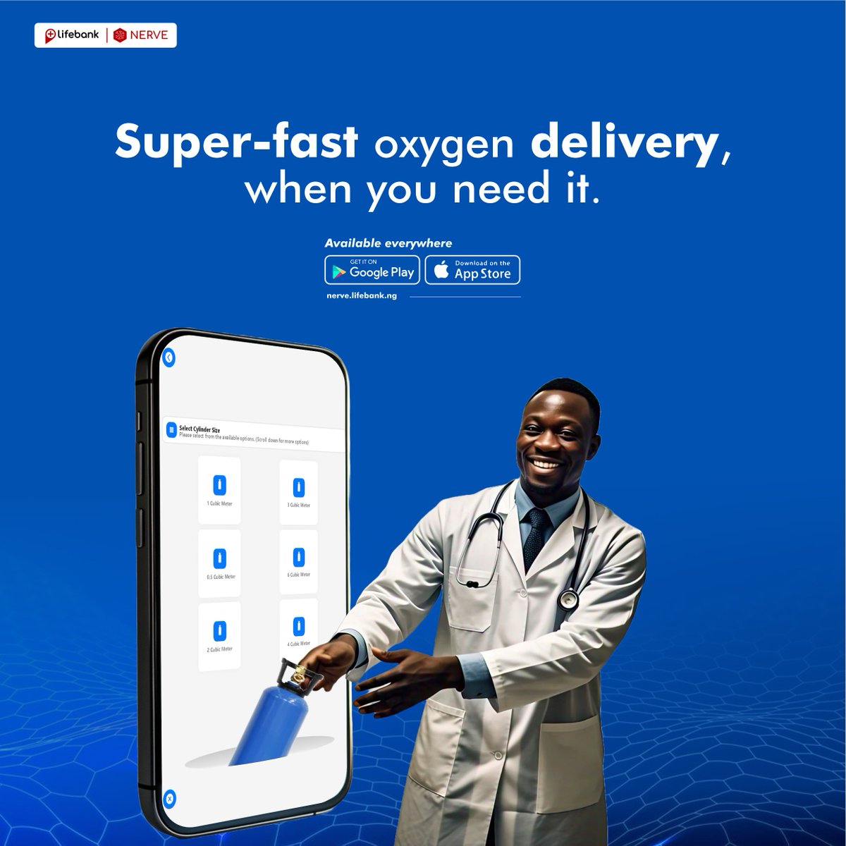 Superfast oxygen delivery, exactly when care centers need it most.

With Nerve, you can ensure seamless access to oxygen and more, all at the click of a button.

Order today and experience the convenience of smarter healthcare solutions.

📱Order now via nerve.lifebank.ng💙