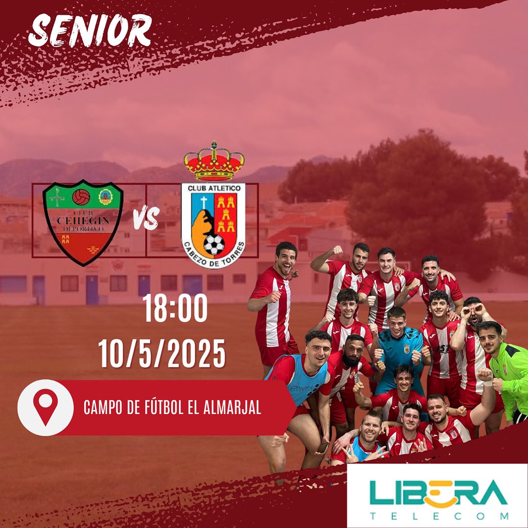 SENIOR |

⚽ ¡Nuestro equipo Senior cierra la temporada enfrentándose al CD Cehegín!
📅 10 de mayo de 2025
🕡 18:00 h
📍 Campo de Fútbol El Almarjal
🔥 ¡Vamos con todo, equipo! ❤️🤍