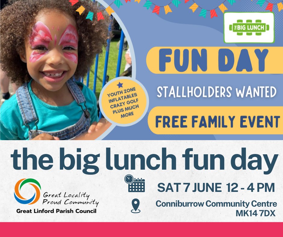 GreatLinfordPC's tweet image. 📣 STALLHOLDERS WANTED! 🎪

Interested? Apply now by filling out the form below:
forms.office.com/Pages/Response…
#GreatLinfordFunDay #SupportLocal #MKEvents #StallholdersWanted #CommunityEvent