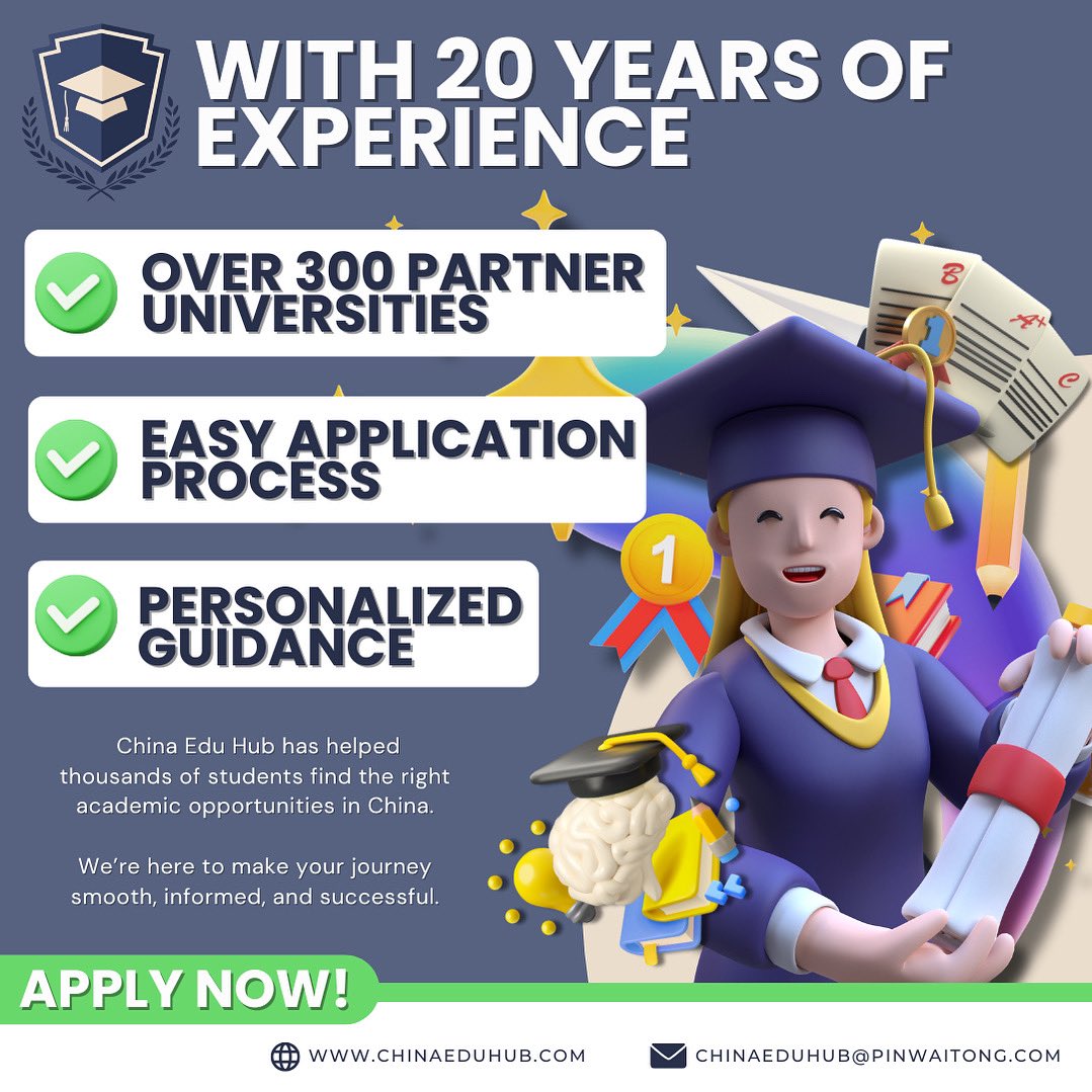 chinaeduhubintl's tweet image. 🎓 Your Future Starts Here — Study in China with Confidence!

📲 Follow us &amp;amp; stay updated:
🌐 Website: chinaedu.com
📧 Email: chinaeduhub@pinwaitong.com

📩 Message us today and take your first step toward world-class education in China!