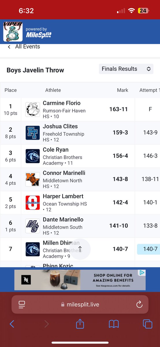 Highlights from Day 2:
Triple jump: Charlie DelPrete 4th / Justin Douglas 6th
Javelin: Joshua Clites 2nd
200: Devin Stumpf 3rd