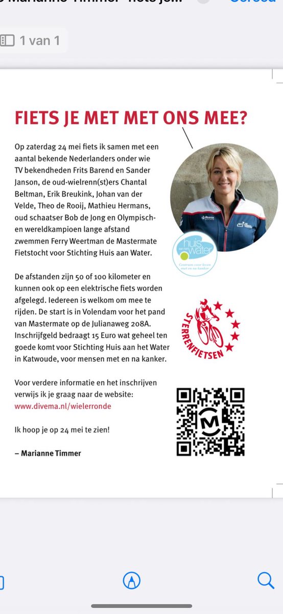 Fiets je ook mee zaterdag 24 mei vanuit Volendam voor ‘Stichting Huis aan het Water’ voor hulp mensen met kanker? Info divema.nl/wielerronde