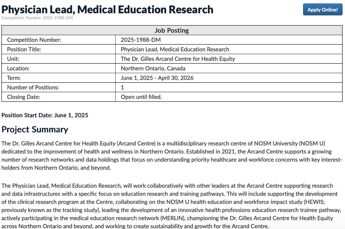 Want to work with us at the Dr. Gilles Arcand Centre for Health Equity <a href="/thenosm/">NOSM University | Université EMNO</a> ?

Here's an opportunity for a Physician Lead, Medical Education Research! 💪

#MedEd #HealthEquity #SocialAccountability

nosm.ca/about/administ…
