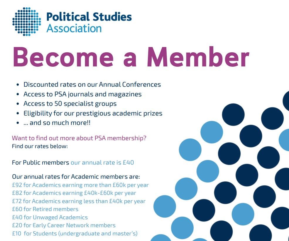 PSA ECN (@psa_ecn) on Twitter photo 📢 Join our Network today! 🙌🏻
If you’re an early career academic, you can become both an ECN and <a href="/PolStudiesAssoc/">Political Studies Association</a> member for just £20 a year! 👀
This includes all the perks of a PSA membership + events and opportunities offered by the ECN ✅
buff.ly/XUlviZR 📢 Join our Network today! 🙌🏻
If you’re an early career academic, you can become both an ECN and <a href="/PolStudiesAssoc/">Political Studies Association</a> member for just £20 a year! 👀
This includes all the perks of a PSA membership + events and opportunities offered by the ECN ✅
buff.ly/XUlviZR