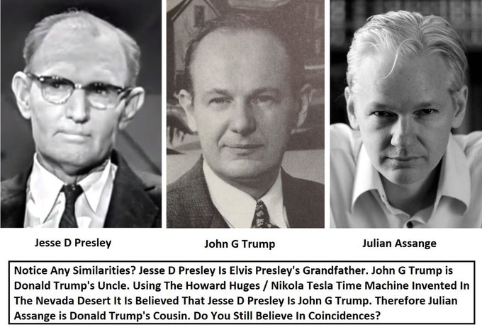 toyo1126Q17's tweet image. ジェシー・D・プレスリーはエルヴィス・プレスリーの祖父です。
ジョン・G・トランプはドナルド・トランプの叔父です。

ネバダ砂漠で発明されたハワード・ヒューグス/ニコラ・テスラ・タイムマシンを使用して、ジェシー・D・プレスリーはジョン・G・トランプであると考えられています。…