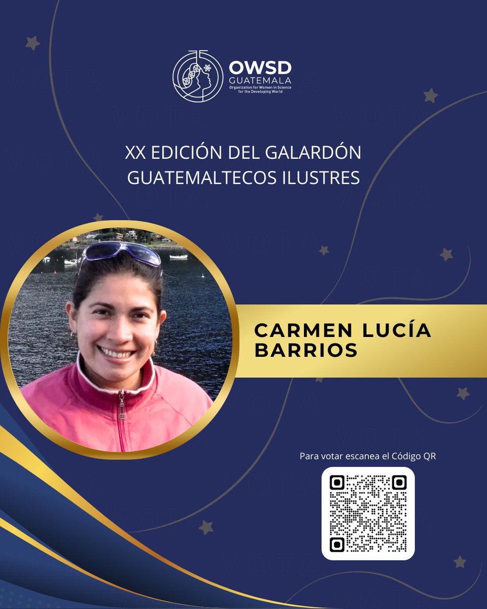 ¡Felicidades a Carmen Lucía Barrios de OWSD_Gt, nominada al reconocimiento de #GuatemaltecosIlustres en su #XX edición.

Gracias por inspirar con tu trabajo en ciencia y compromiso con el país.

@SegurosUniversales #OWSDGuatemala 
#MujeresEnCiencia #CienciaConNombreDeMujer