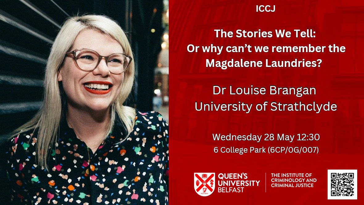 @QUBcriminology (@qubcriminology) on Twitter photo Our next <a href="/QUB_ICCJ/">QUB Institute of Criminology and Criminal Justice</a> seminar will be given by <a href="/Louise_Brangan/">Louise Brangan</a> entitled 'The stories we tell: Or why can't we remember the Magdalene Laundries?' on 28 May. Please register you attendance at forms.office.com/e/N28c7YLvXL. We <a href="/QUBSSESW/">SSESW at Queen's</a> & <a href="/qubschooloflaw/">QUB School of Law</a> are looking forward to it! #QUBCrim Our next <a href="/QUB_ICCJ/">QUB Institute of Criminology and Criminal Justice</a> seminar will be given by <a href="/Louise_Brangan/">Louise Brangan</a> entitled 'The stories we tell: Or why can't we remember the Magdalene Laundries?' on 28 May. Please register you attendance at forms.office.com/e/N28c7YLvXL. We <a href="/QUBSSESW/">SSESW at Queen's</a> & <a href="/qubschooloflaw/">QUB School of Law</a> are looking forward to it! #QUBCrim