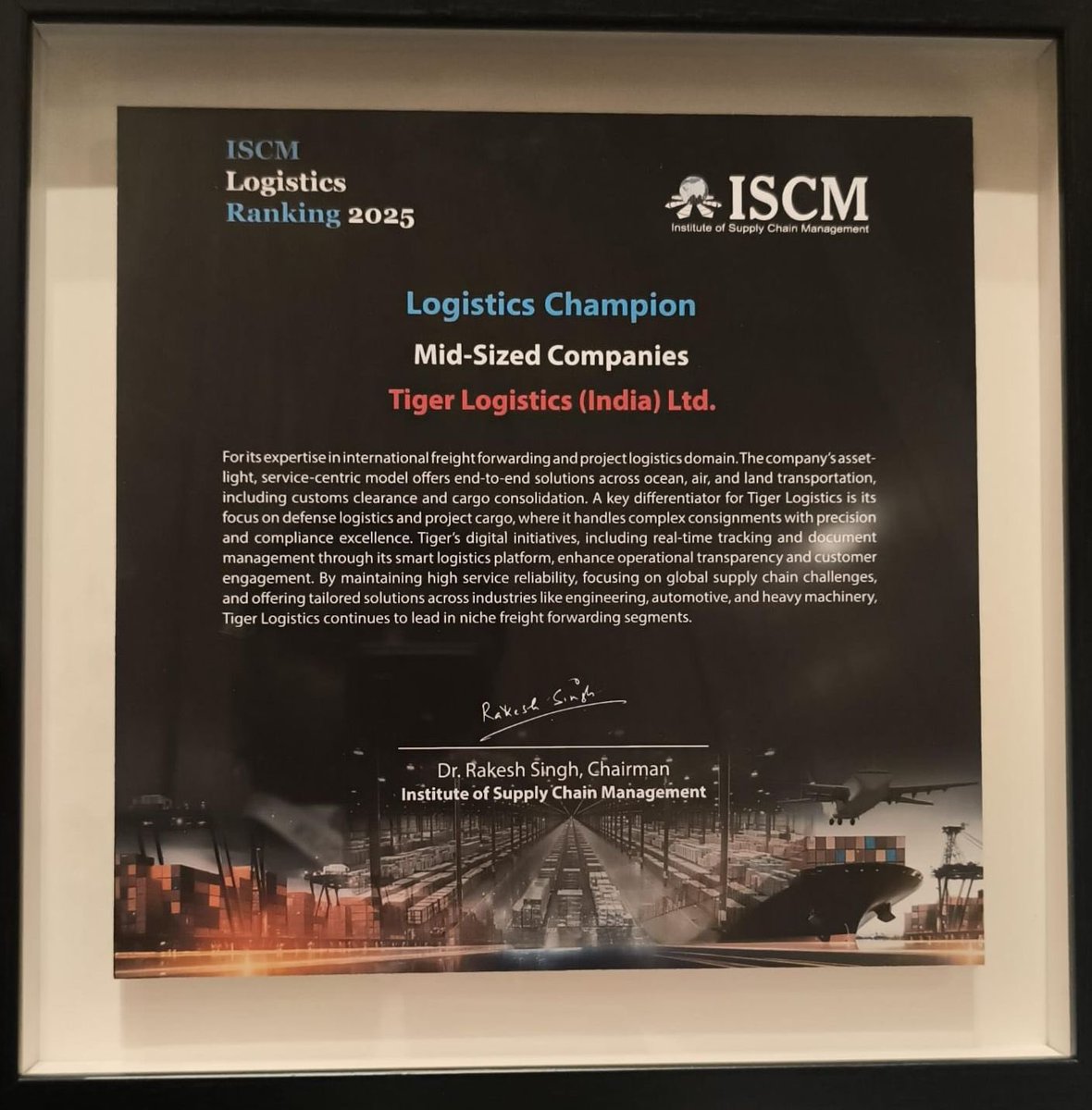 tiger_logistics's tweet photo. 🌟Exciting Update! Tiger Logistics is proud to be recognised by the Institute of Supply Chain &amp; Management as one of the industry’s ‘Logistics Champions’ based on a rigorous, data-driven evaluation process.

#TigerLogistics #LogisticsChampion2025 #ISCM #SupplyChainExcellence https://t.co/rwlAjEoRvE