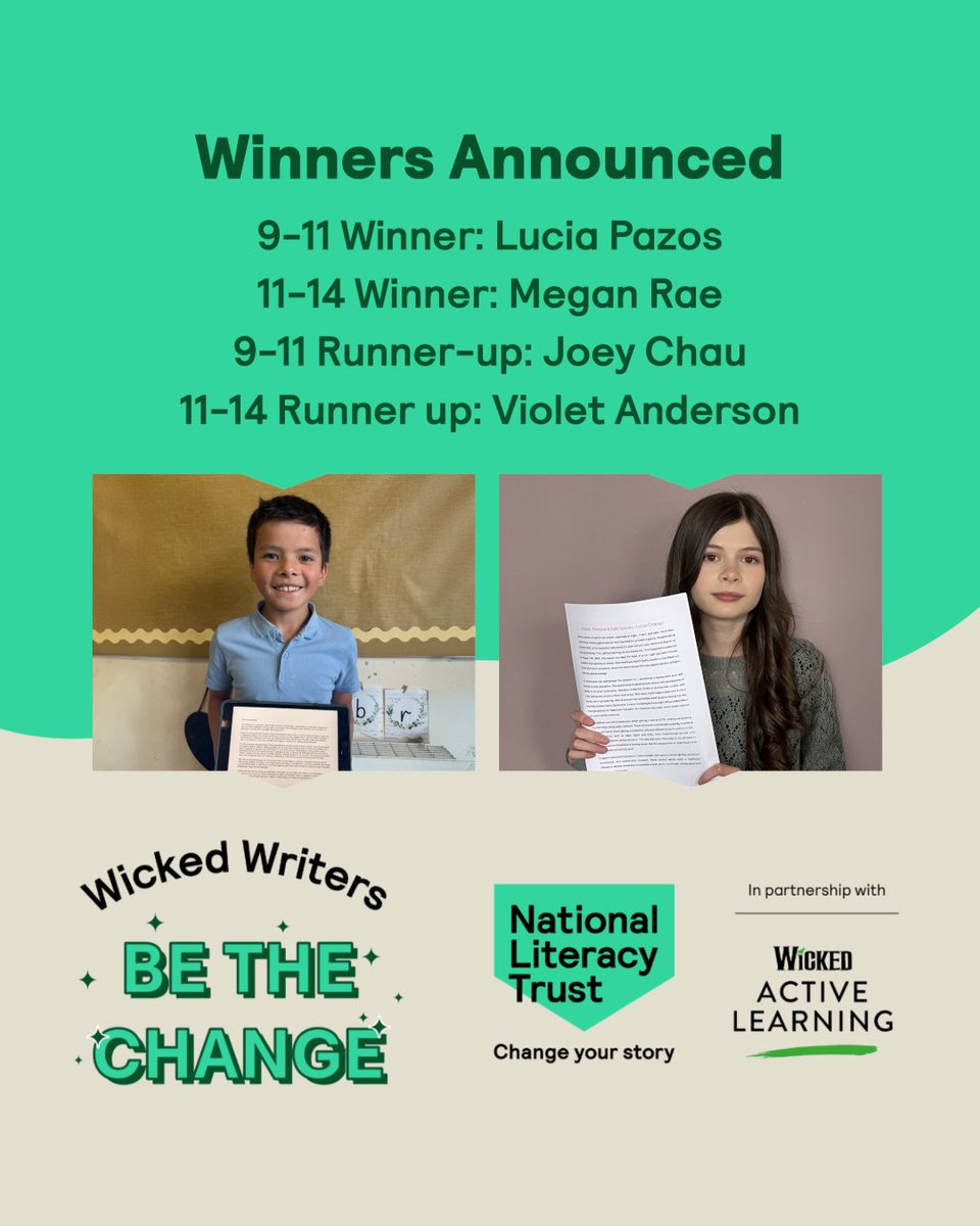 WickedUKLearn's tweet image. Talent is a gift! 📚

We’re proud to announce the winners and runners-up of our fantastic schools’ writing competition, Wicked Writers: Be the Change, in partnership with the @literacy_trust.

To find out more: literacytrust.org.uk/programmes/you…
