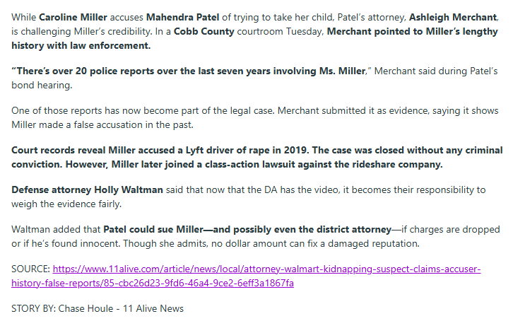 MusicSuiteC's tweet photo. Lawyer for Walmart kidnapping suspect claims alleged victim's mother wrongfully accused man in 2019
#Walmart #AshleighMerchant #CarolineMiller #FaniWillis #SonyaAllen #Georgia #DistrictAttorney #Acworth #police #CobbCounty
https://t.co/0OjI15Z08E
(Excerpt from Article) https://t.co/yycWOFJY4C