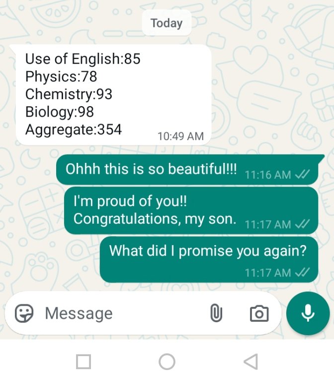 Timothy Icon (@timothyicon_) on Twitter photo JAMB told us that only 0.24% of the 1.9 million candidates scored 320 and above, my academic son has scored 354.
I am proud. I don't regret being an educator.
16 years of teaching, mentoring and helping young people chase their academic dreams. <a href="/drpenking/">Dr Penking™🇳🇬🇦🇺</a> <a href="/Joyous_Jee/">Joy Bassey</a> JAMB told us that only 0.24% of the 1.9 million candidates scored 320 and above, my academic son has scored 354.
I am proud. I don't regret being an educator.
16 years of teaching, mentoring and helping young people chase their academic dreams. <a href="/drpenking/">Dr Penking™🇳🇬🇦🇺</a> <a href="/Joyous_Jee/">Joy Bassey</a>