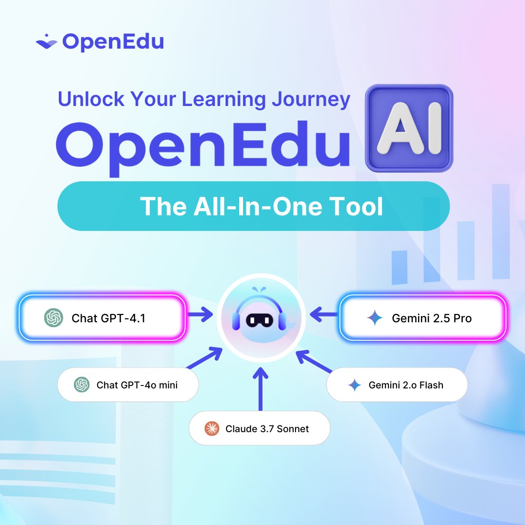 OpenEdu_HQ's tweet image. Unlock Your Learning Journey with AI OpenEdu – The All-In-One Tool 🚀
From mastering code to writing research, OpenEdu gives you direct access to the most powerful models today: ✨ GPT-4.1, ChatGPT-4o, Gemini 2.5 Pro, Claude 3.7 Sonnet, o3-mini, and more — all in one integrated…