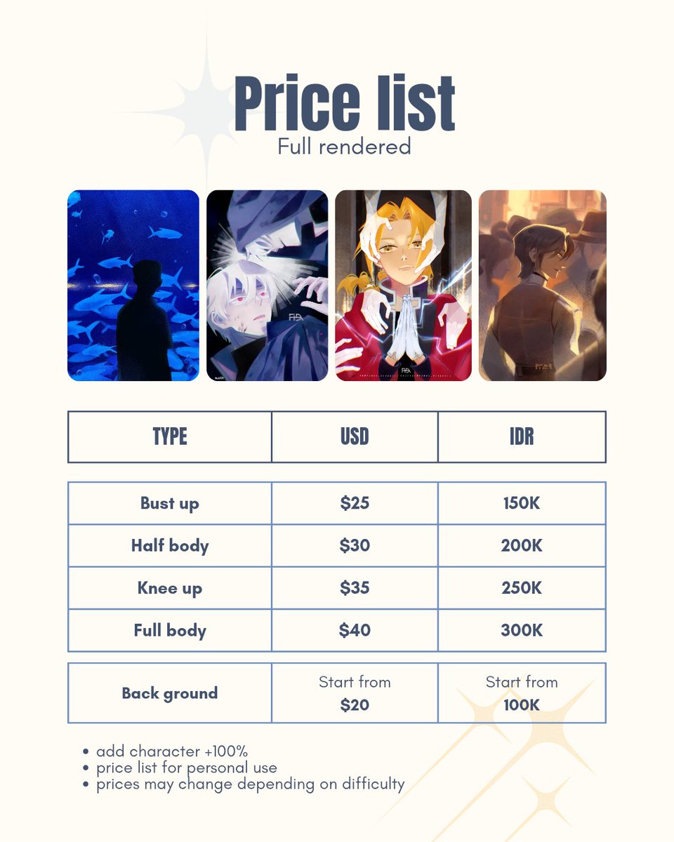 fidea_alipyani's tweet image. #commissionart #commissionopen
#artidn #VGenOpen
♤COMMISSION OPEN!
Hi I'm opening commissions colored sketch and full rendered art
Feel free to DM✉ me if you have questions or interested in ordering
Any kind of support are highly appreciated, thank you🙇🏻♀️