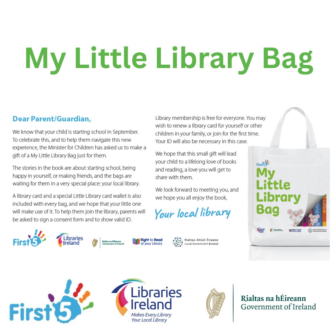 First 5 Ireland (@first5_ireland) on Twitter photo Is your child making the transition from preschool to primary school? Donât forget to pick up a My Little Library book bag from your local library today! đđ
<a href="/LibrariesIre/">Libraries Ireland</a>
#first5 #nachead5 #mylittlelibrarybag #librariesireland #cĂ©admĂlefĂĄilte Is your child making the transition from preschool to primary school? Donât forget to pick up a My Little Library book bag from your local library today! đđ
<a href="/LibrariesIre/">Libraries Ireland</a>
#first5 #nachead5 #mylittlelibrarybag #librariesireland #cĂ©admĂlefĂĄilte
