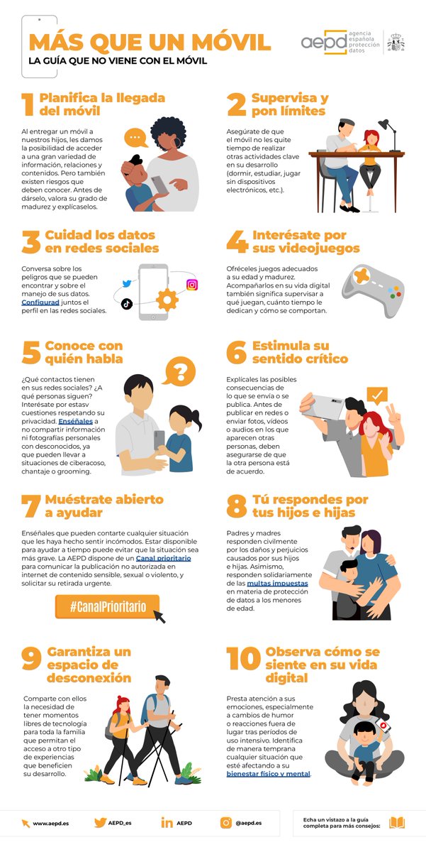 Si vas a darle un móvil a tu hijo o hija:

📲 Cuida los datos en redes sociales
💬 Conoce con quién habla
🫂 Muéstrate abierto a ayudar

Todos los consejos en: aepd.es/mas-que-un-mov…