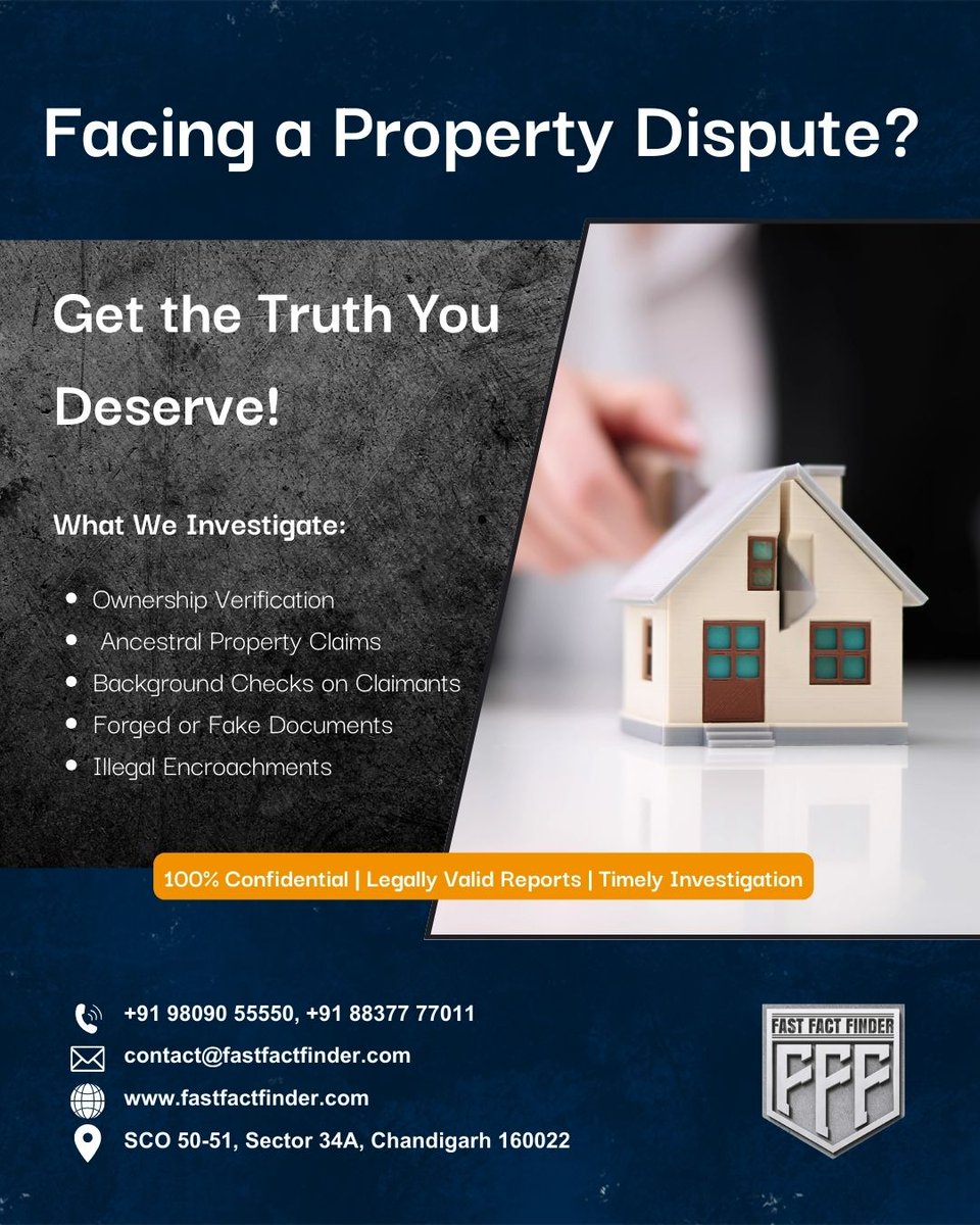 FastFactFinder's tweet photo. Property disputes can tear families apart. Whether it's forged documents, hidden heirs, false claims, or illegal possession, our expert detectives are here to uncover the facts. #DetectiveAgency #PropertyDispute #PrivateInvestigation #LegalSupport #FastFactFinder https://t.co/3lrQCGLcLf
