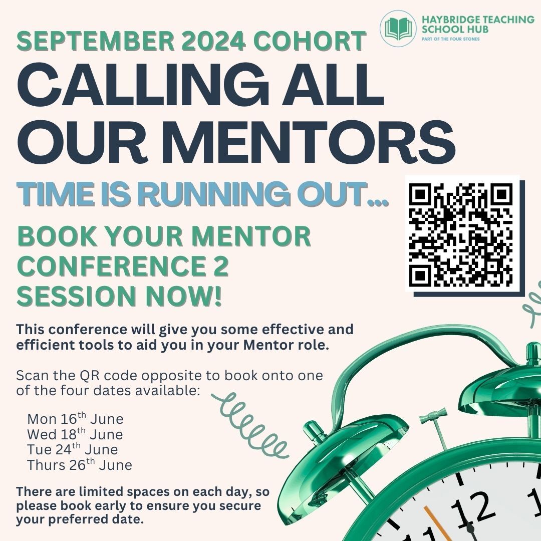Mentor Conference 2 (Sept 2024) is now available to book!
This event will arm you with the essential tools and techniques to help give your ECT the best start to their teacher journey. 
eu1.hubs.ly/H0jYKkn0
#sandwell #dudley #haybridgetsh #mentor #mentortraining