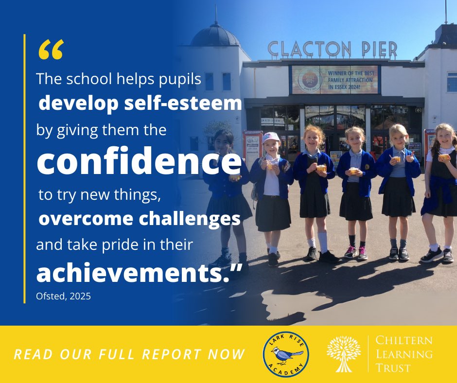 Lark Rise Academy (@larkriseacademy) on Twitter photo Pupils are confident and resilient learners who are ready to succeed beyond the classroom and we’re delighted that Ofsted highlighted this👏
Read the full report here👇
files.ofsted.gov.uk/v1/file/502756…
<a href="/ChilternLT/">Chiltern Learning Trust</a>
#ofsted #dunstable #bedfordshire Pupils are confident and resilient learners who are ready to succeed beyond the classroom and we’re delighted that Ofsted highlighted this👏
Read the full report here👇
files.ofsted.gov.uk/v1/file/502756…
<a href="/ChilternLT/">Chiltern Learning Trust</a>
#ofsted #dunstable #bedfordshire