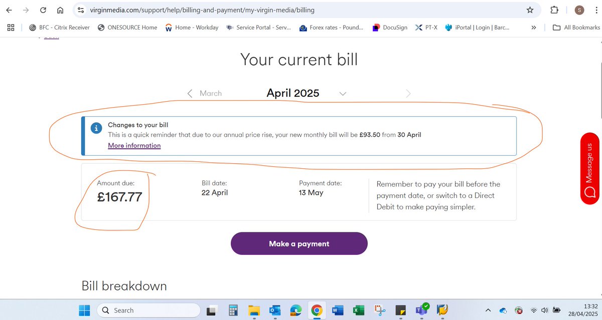 Shane_C_11's tweet photo. @virginmedia just charged me £167.77 after their website said £93.50 was my new bill - and now refuse to give me a credit!!!!!!!! 😡😡😡 

Why do you treat your customers like this??? Disgraceful. I've switched to @bt_uk for the same services for £83 - hope for better from BT ❤️ https://t.co/nN5QpOH9XV