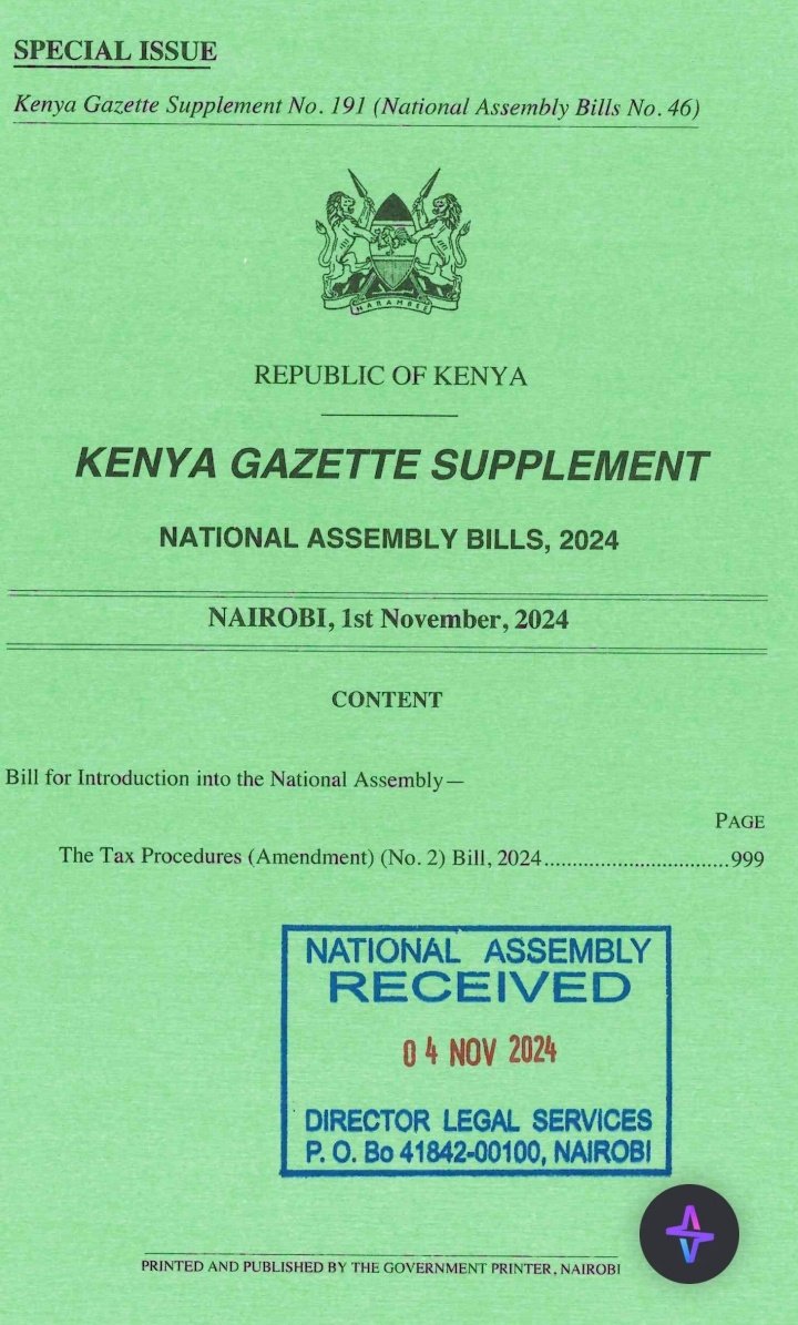 These are two very crucial documents. As crucial as the finance bill. The Tax (Ammendment) Bill, and the Tax Procedures (Ammendment) Bill. And they are bigish. So you know the changes are not minimal. Huku ndio mambo iko.