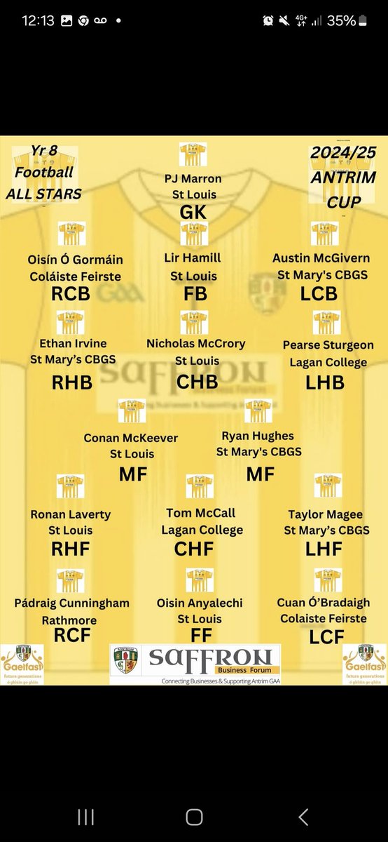 STMARYSCBGS's tweet image. Congratulations to our Gaelfast All-Star winners: 

Year8 hurling - Emmet Rainey 

Year8 football- Austin McGivern, Ethan Irvine, Ryan Hughes and Taylor Magee

Year10 hurling- Daire Gault, Ruairi McIlhatton, Matthew O&apos;Neill, Jude Gamble, Padraig Kelly

⚫️🟠🟢