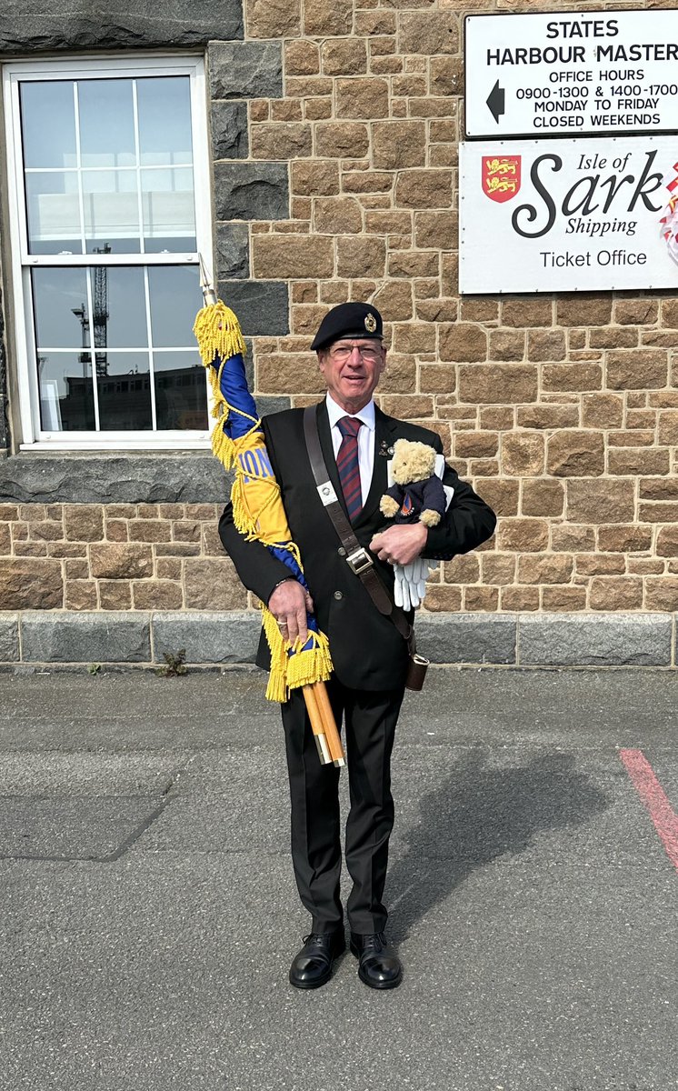 I’ve been helping on the parade this morning. Here I am with my very good friend and Guernsey Civil Protection team member Chris. He was in an official capacity of the Standard Bearer for the Royal British Legion.  #liberation80