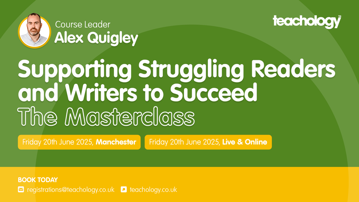 New masterclass with <a href="/AlexJQuigley/">Alex Quigley</a> this summer. Visit teachology-education.co.uk/struggling_rea… for this course outline and booking details