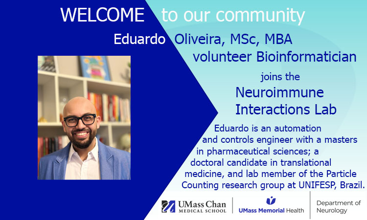 UMassChanNeuro's tweet image. Meet Eduardo Oliveira, a bioinformatician supporting the Neuroimmune Interactions Lab. umassmed.edu/neurology/rese… #neurology #research @neuroimmune_usp