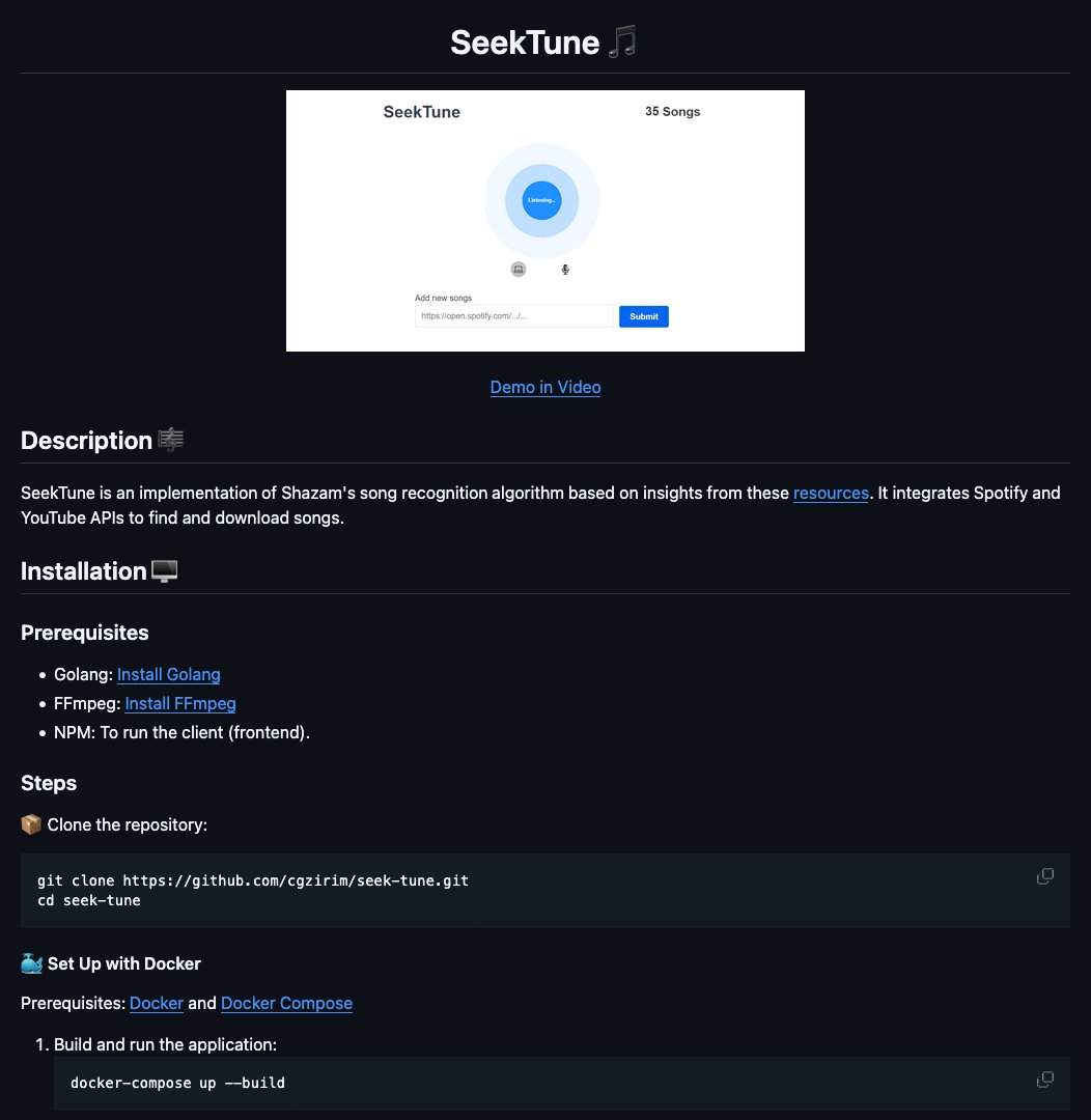 D4Vinci1's tweet image. seek-tune by @cgzirim

Recognize songs like Shazam! 🎵 Introducing SeekTune, a song recognition algorithm built using Golang and FFmpeg. Identify your favorite tunes with ease! #SeekTune #SongRecognition #MusicLover