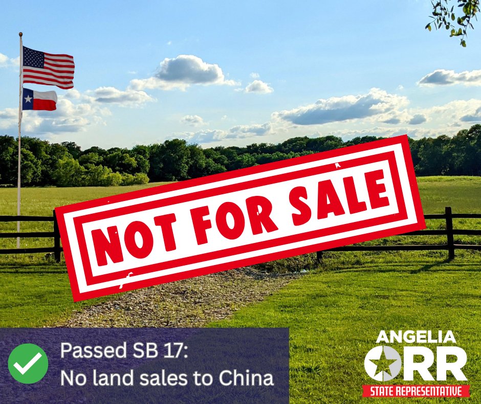 After a long night, we passed SB 17 to stop hostile countries like China, Iran, North Korea, and Russia from buying up our farmland and land near military bases. I am a proud co-sponsor of this bill, and I look forward to it becoming law. Texas land belongs to Texas. #txlege