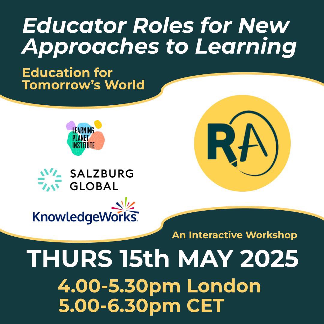 Rethinking Assessment (@rethinkassessmt) on Twitter photo š¢ Next Thursday!
Join us on Thurs May 15th for an interactive workshop in collaboration with <a href="/SalzburgGlobal/">Salzburg Global</a> <a href="/knowledgeworks/">KnowledgeWorks</a> and <a href="/lpiparis_/">Learning Planet Institute</a>
Explore new approaches to learning and envision future educator roles. Register now for this FREE session here: bit.ly/3YTmhDS š¢ Next Thursday!
Join us on Thurs May 15th for an interactive workshop in collaboration with <a href="/SalzburgGlobal/">Salzburg Global</a> <a href="/knowledgeworks/">KnowledgeWorks</a> and <a href="/lpiparis_/">Learning Planet Institute</a>
Explore new approaches to learning and envision future educator roles. Register now for this FREE session here: bit.ly/3YTmhDS