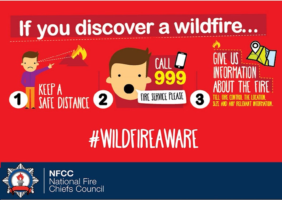 Help us prevent wildfires by not lighting campfires, only use #BBQs where allowed, do not use disposable BBQs and make sure any cigarettes are put out and disposed of properly.
If you see a wildfire dial 999!