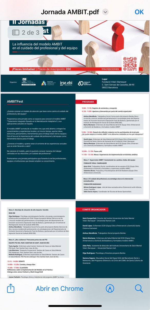Asistiendo a la Jornada presentación del Modelo Ámbit, en la Fundación Vidal y Barraquer. El cuidado de los profesionales que trabajamos con casos de alto impacto emocional #Fvbernadet