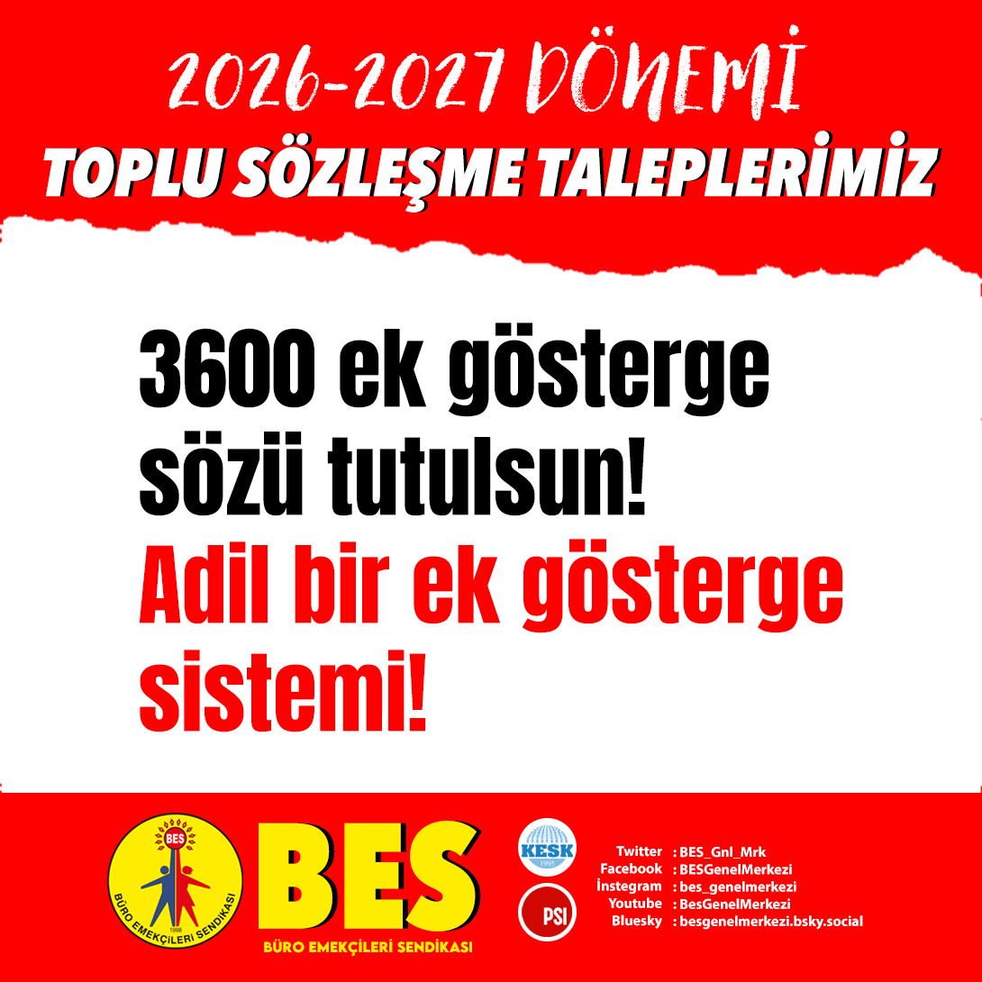 #TİSTaleplerimiziAçıklıyoruz
✔️ Yoksulluk sınırı üzerinde bir temel ücret!
✔️ Tam sigorta!
✔️ İnsanca yaşayabilecek bir emeklilik!
✔️ Adil bir ek gösterge sistemi!

#BESeÜyeOl #KatılDeğiştirelim