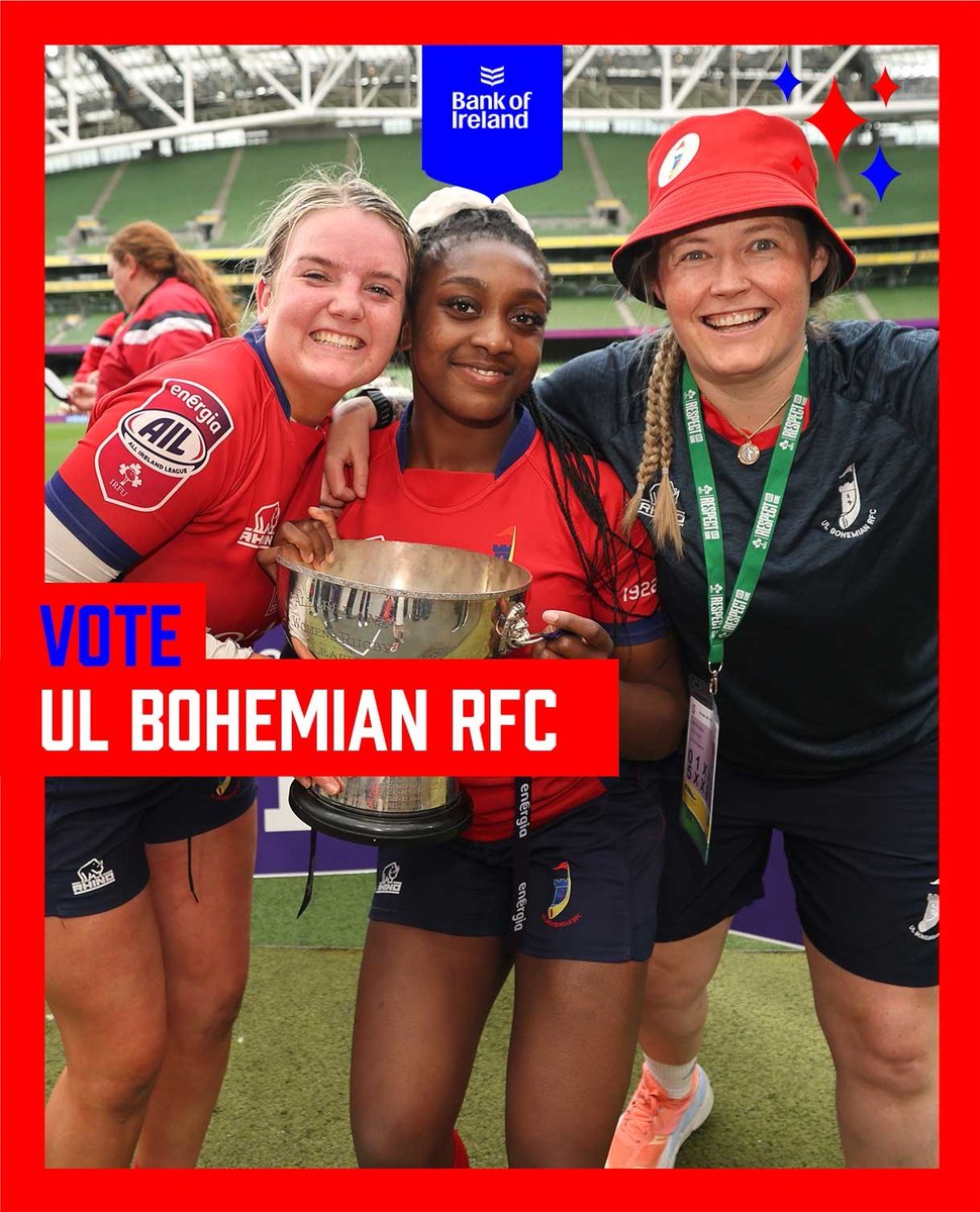 Munsterrugby's tweet photo. Vote for your #NeverStopCompeting Moment of the Month! 

Next up is @ulbohemianrfc who scored an 82nd minute try to secure back-to-back Women's AIL titles 🏆🏆

Hit like below to cast your vote for UL Bohs 👇

#SUAF 🔴 | @bankofireland https://t.co/h4x0XJIcc9