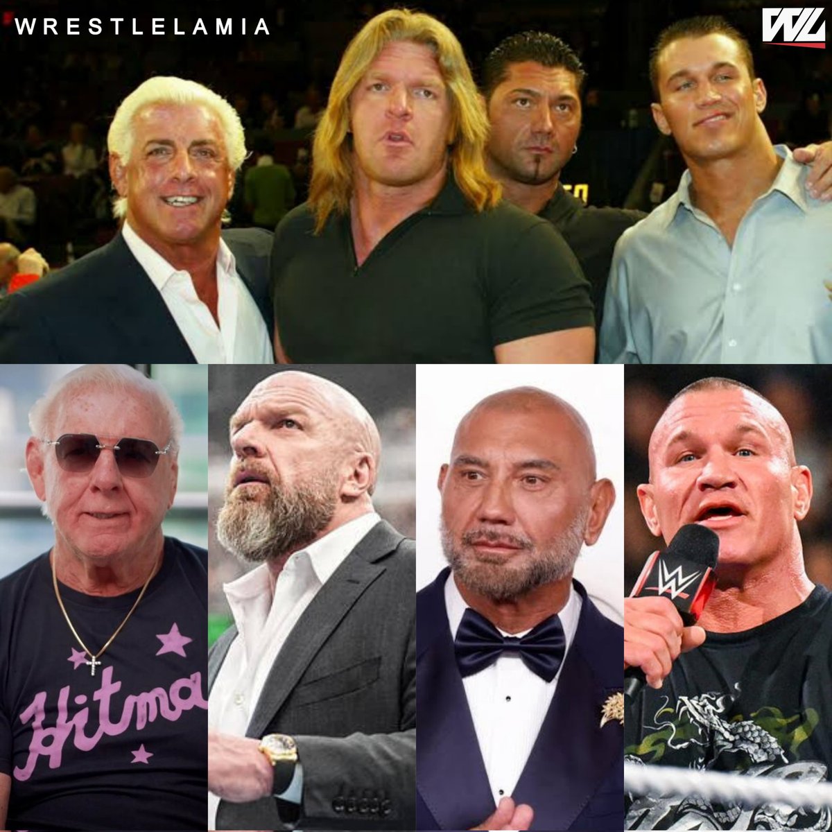 wrestlelamia's tweet image. Fun Fact: Triple H & Batista are now older than Ric Flair when they formed Evolution 🥲