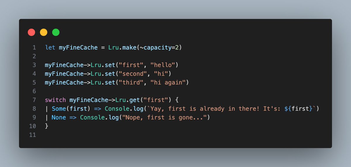 Gabriel Nordeborn (@___zth___) on Twitter photo This is an awesome trick by <a href="/dillon_mulroy/">Dillon Mulroy λ</a>!
Since I love ReScript, here's the same example but in a functional style since ReScript doesn't use classes.
Check this thread out if you're curious about ReScript (or the functional style) and I'll walk you through the code 🧵 This is an awesome trick by <a href="/dillon_mulroy/">Dillon Mulroy λ</a>!
Since I love ReScript, here's the same example but in a functional style since ReScript doesn't use classes.
Check this thread out if you're curious about ReScript (or the functional style) and I'll walk you through the code 🧵