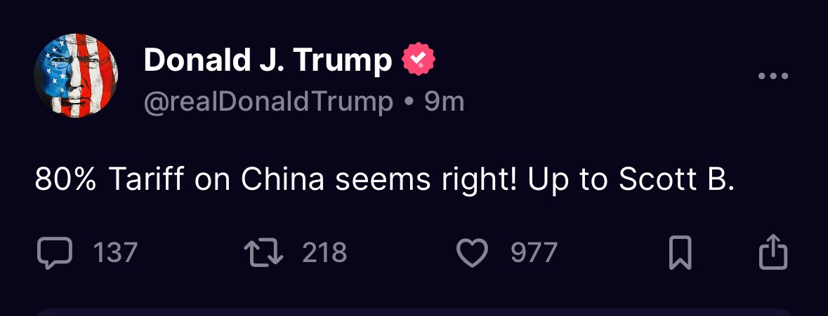🟦"Trump propone un dazio dell'80% sulla Cina: 'Sembra giusto!' Fino a Scott B."