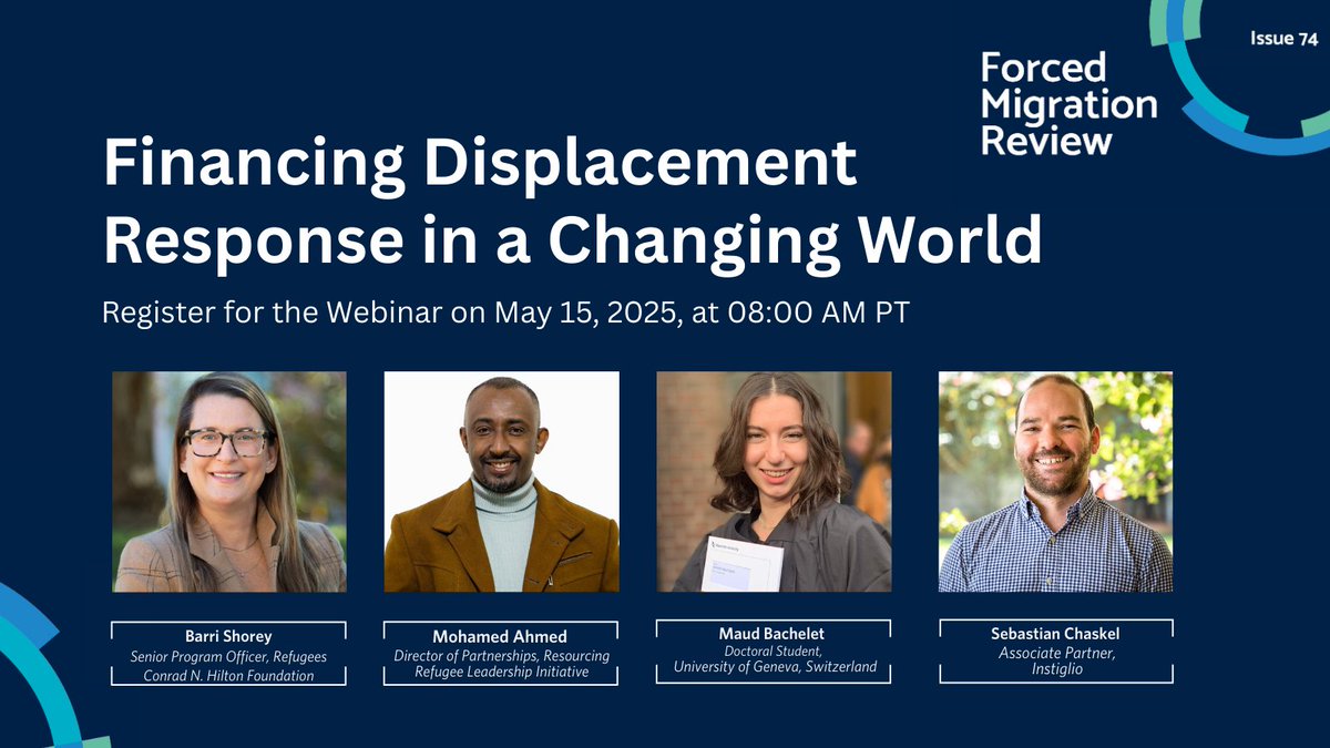 InstiglioInc's tweet image. 🚀Join @FMReview for “Financing Displacement Response in a Changing World,” a dynamic discussion on the current state of #forceddisplacement and the #innovative solutions needed to tackle the challenges of international aid.